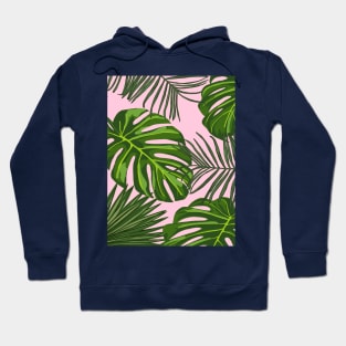 Green Leaf pattern with Pink Background Hoodie